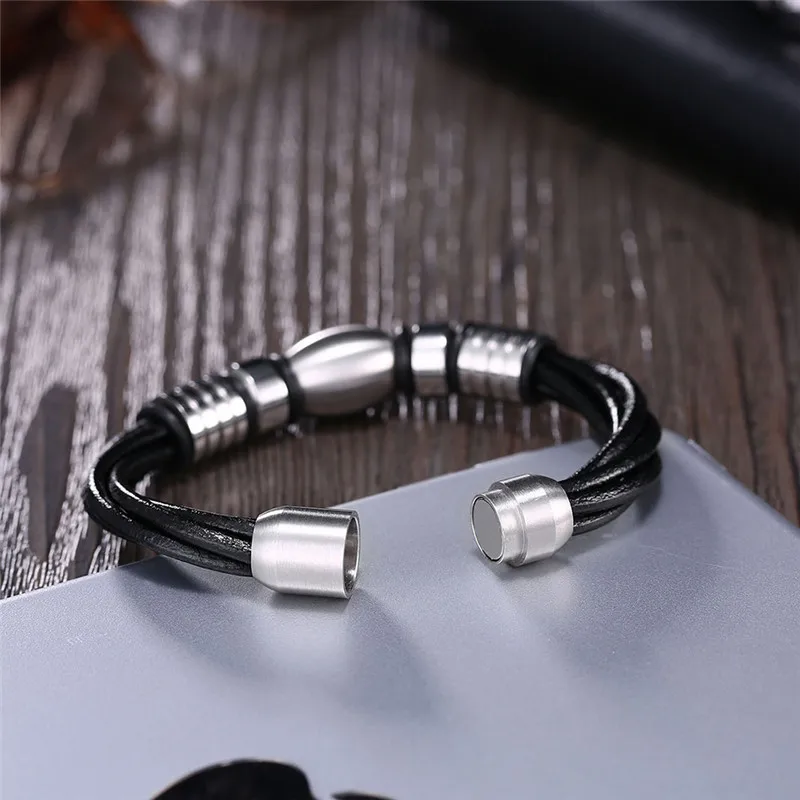 Модные Панк Черный Браслеты Для мужчин украшения ручной работы Винтаж S кожаный
