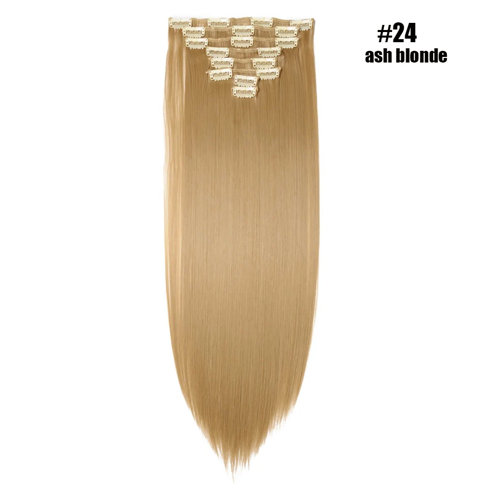 ash blonde S-noilite 2" 8 шт. длинные прямые женские клипсы для наращивания волос Синтетические накладные волосы Haistyle термостойкие белый красный фиолетовый - Цвет: ash blonde