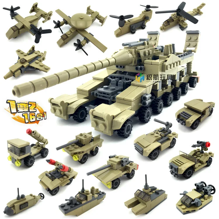 

84031 Millitary 16Pcs War vehicle Tank Plane Building Block Set DIY Boys Army Game Toy Compatible