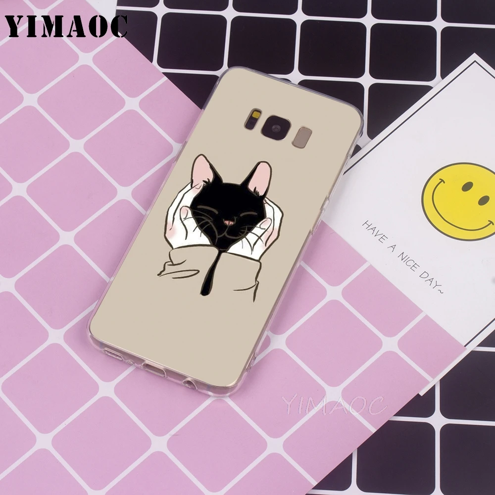 Мягкий ТПУ чехол YIMAOC Gato Negro для Galaxy j3 j5 j6 j7 A5 2016 2017 A6 A9 2018 Note 8 9 S7 edge S8 S9 S10 Plus S10e |