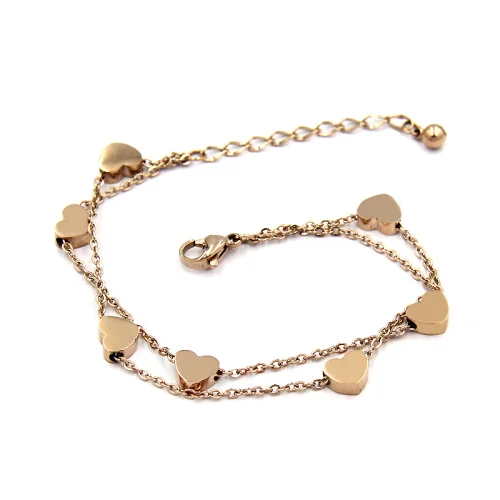 Rose Gold YUKAM Lucky, нержавеющая сталь, маленькое сердце любви, очаровательные браслеты, двойной слой, звено цепи, браслеты, браслет для женщин, серебро, розовое золото - Окраска металла: Rose Gold