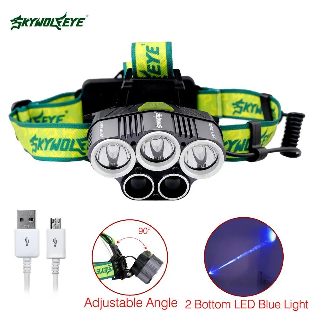 2 Bottom Blue Light SKYWOLFEYE 80000LM светодиодный 5X T6 5X фара перезаряжаемая Водонепроницаемая яркая 18650 батарея для охоты и рыбалки usb-кабель - Испускаемый цвет: 2 Bottom Blue Light