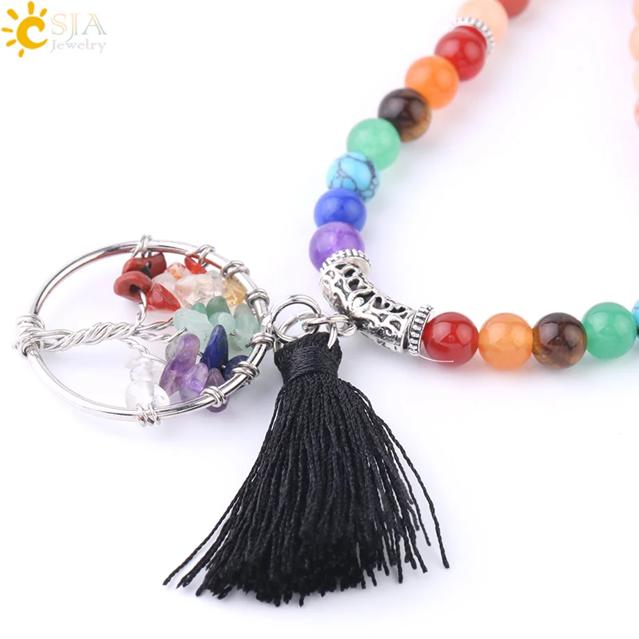 Многослойные браслеты чакры CSJA для женщин рейки из натурального камня розового