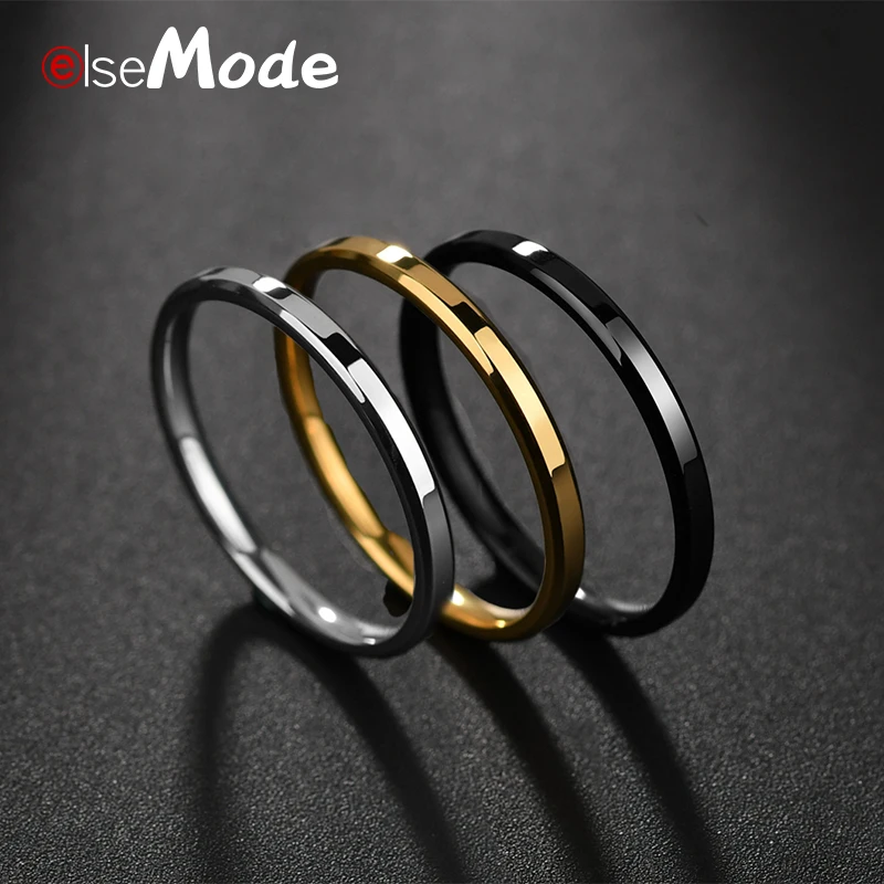 ELSEMODE 2 мм титановая сталь антиаллергенные золотые гладкие обручальные парные