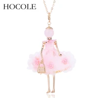 hocole statement flower dress doll necklace handmade girl doll pendant necklaces 2018 new pinkyellow women fashion jewelry