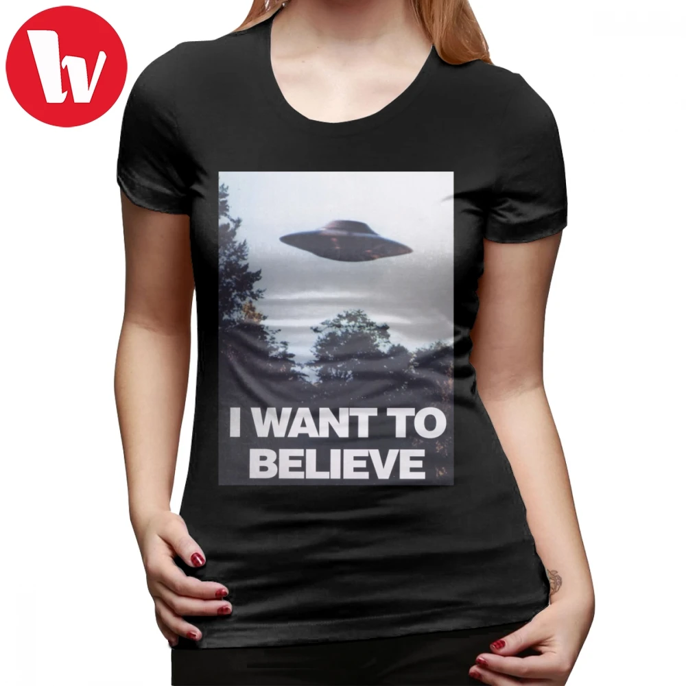 Женская футболка с круглым вырезом надписью I Want To Believe | одежда