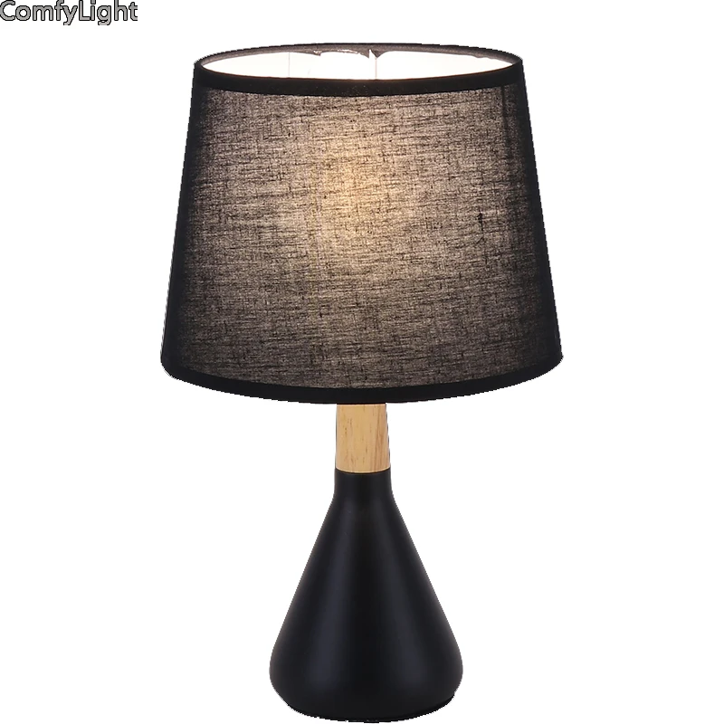 

European Style Table Lamp Wooden Bedside with Fabric Lampshade lamparas de mesa Desk Light Deco Luminaria For Living Room