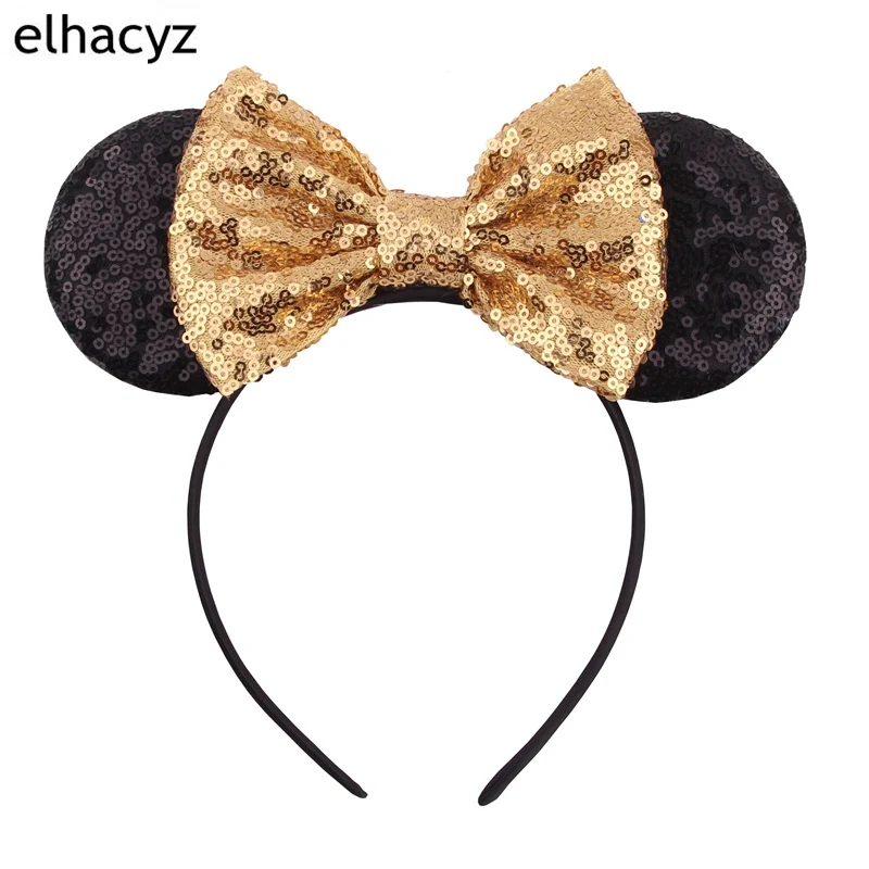 Повязка на голову детская с мышиными ушками и блестками 5 дюймов большим