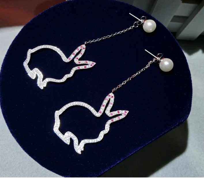 Silver Серьги из стерлингового серебра с кроликом, серьги с изображением дракона кролика - Окраска металла: Silver