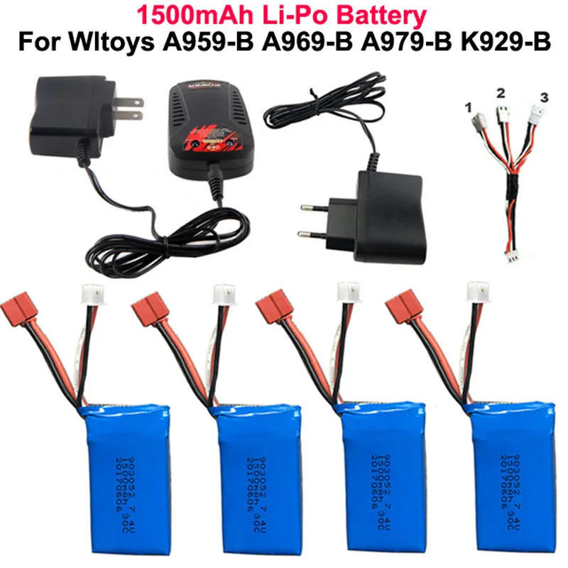 Высокое качество 7,4 В 1500 мАч 2S Lipo Батарея для WLtoys A959-B A969-B A979-B K929B RC пустыня Грузовик Авто Запчасти для запасных Запчасти зарядное устройство