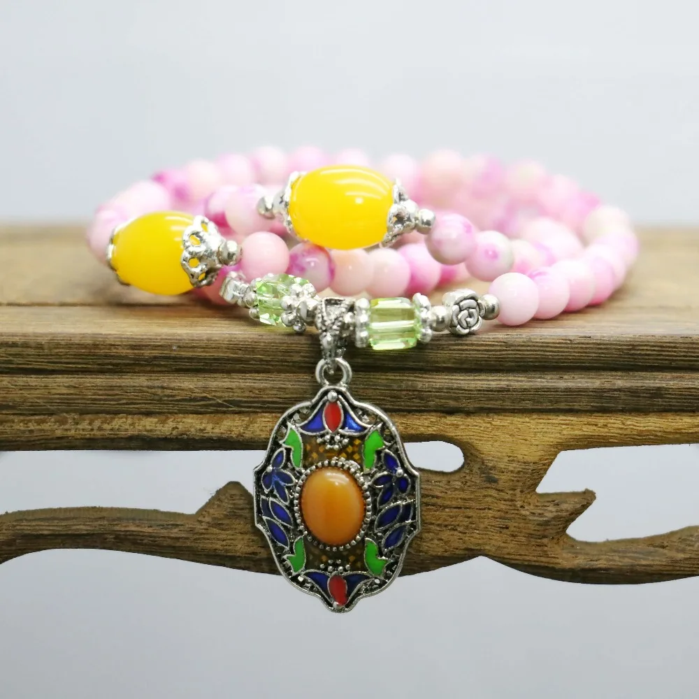 Новый Этнический стиль ярко розовая естественная искусственная ручная цепочка