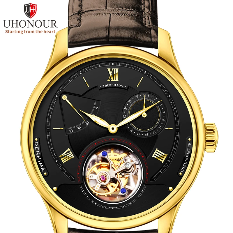 Роскошные Высококачественные швейцарские мужские часы Tourbillon с сапфировым