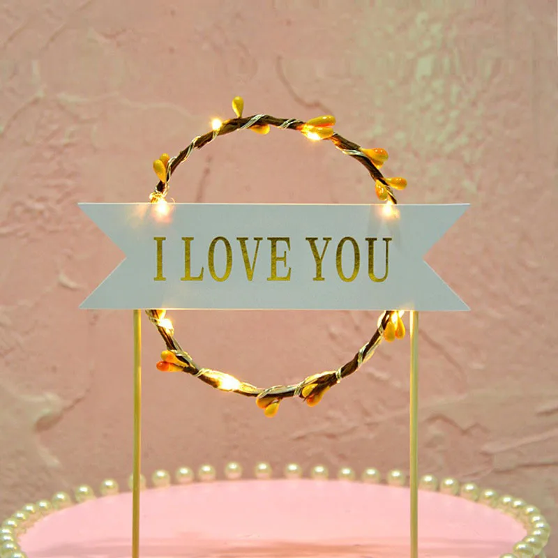 Светодиодная светящаяся Цветочная Гирлянда Sweet Love венок для торта Топпер флаг