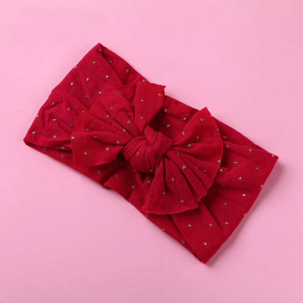 Cherry Золотыми горошинами, в горошек и с бантом для нейлоновый бант, широкие нейлоновые повязки для волос с бантом, для волос, для маленькой девочки, аксессуары для малышей, подарок новорожденному; реквизит для фотографий - Цвет: Cherry