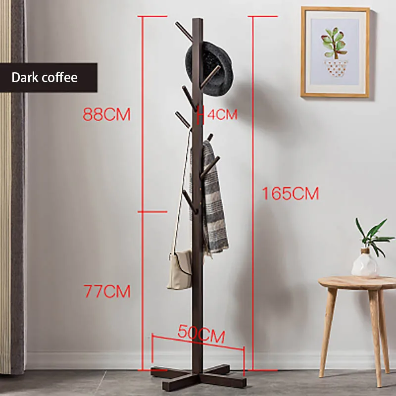 Dark coffee Простой деревянный напольный стеллаж Простая вешалка модная вешалка для одежды для спальни вешалка для хранения светильник не занимает места - Цвет: Dark coffee