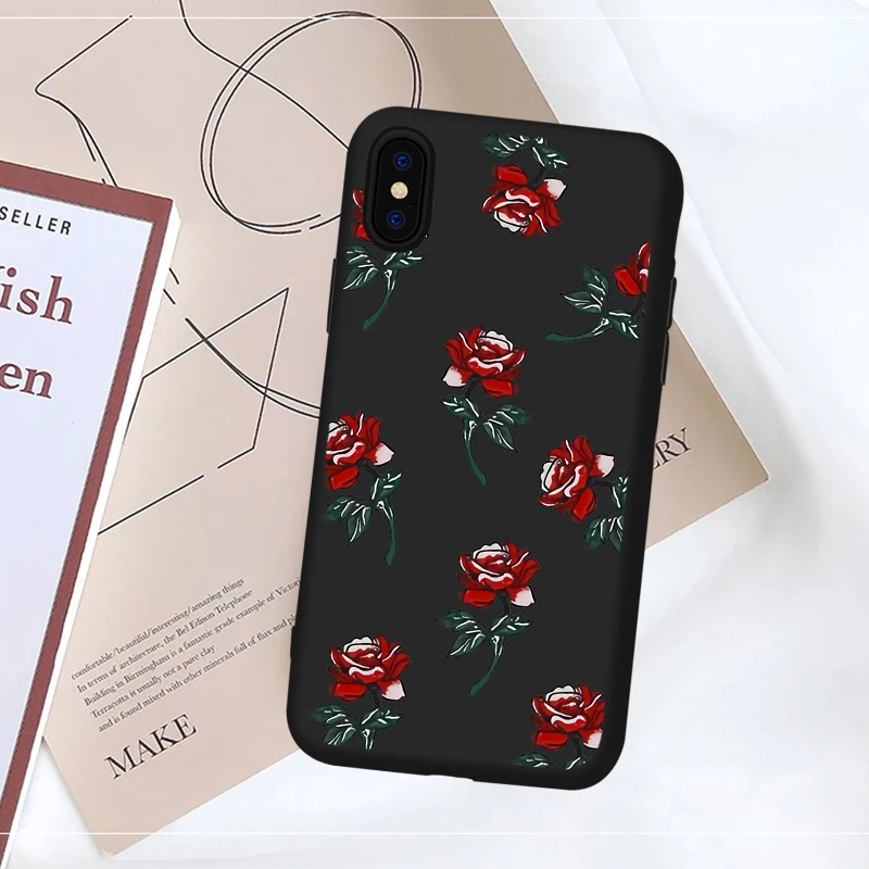 Роскошный летний мягкий чехол с цветочным рисунком розы для iPhone X XR MAX милый