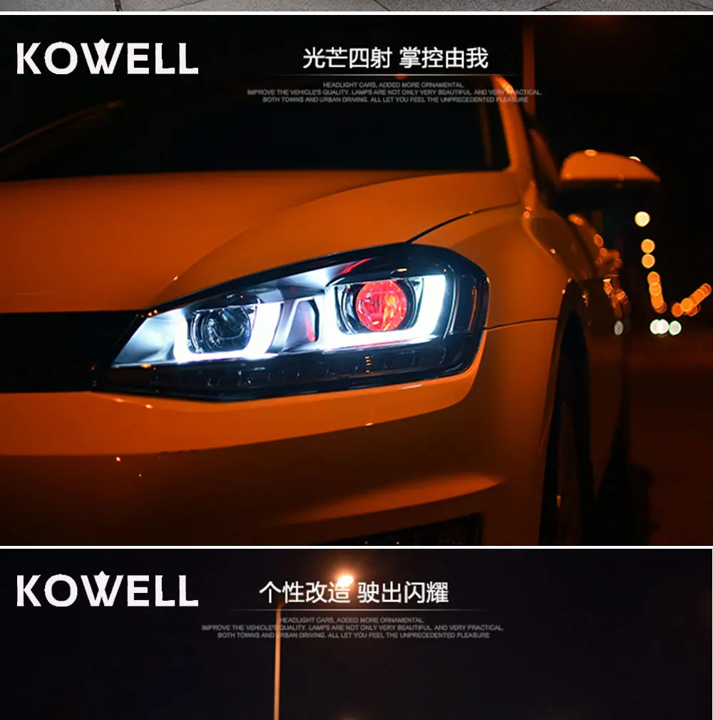 KOWELL автомобильный Стайлинг для VW Golf7 фары для гольфа 7 MK7 светодиодный фонарь DRL Объектив двойной луч H7 HID Xenon bi xenon объектив