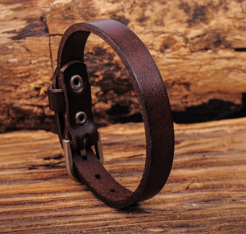 Мужской браслет из натуральной кожи G458 темно коричневый с пряжкой|cuffs men|leather