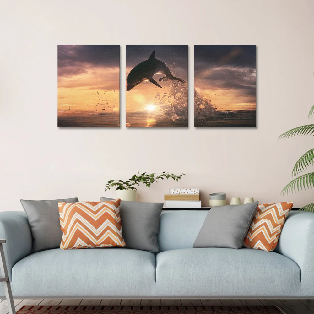 3D Sea Dolphins Painting Bedroom Living Room Background Sofa Wall Modern Home Decoration Frameless Five Pictures Inkjet Canvas | Дом и сад