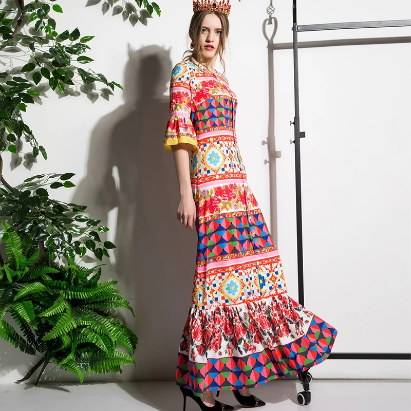 Европейские новые модные платья высокого качества с принтом розы винтажное