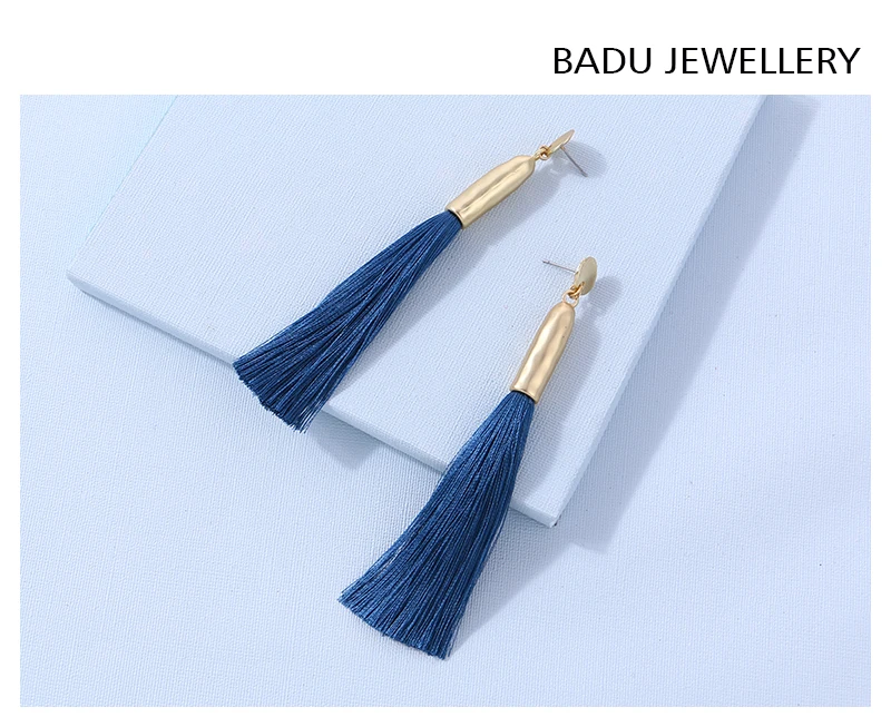 Badu, черные серьги с кисточками, 5 цветов, длинные шелковые бахромы, женские Винтажные висячие Висячие серьги, модные ювелирные изделия, вечерние серьги, Черная пятница