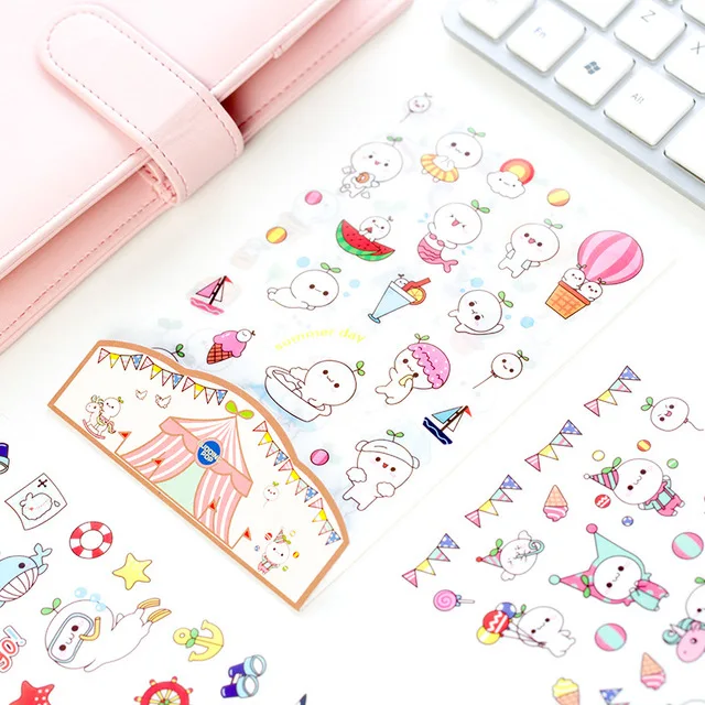 6 листов DIY Красочные kawaii Наклейки с кроликами дневник планировщик журнал заметка дневник бумага Скрапбукинг альбомы фототаг - Цвет: S009 Grass