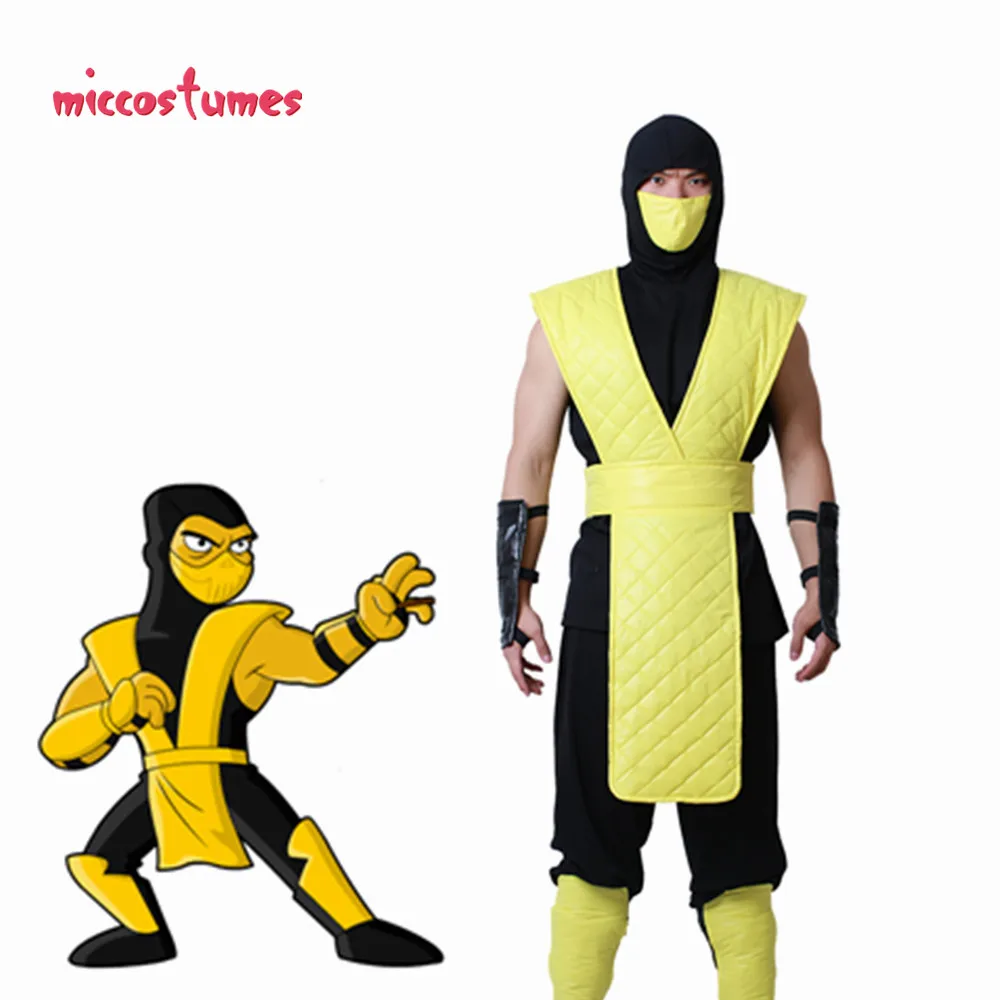 Mortal Kombat Скорпион Косплей Костюм с маской для взрослых мужчин