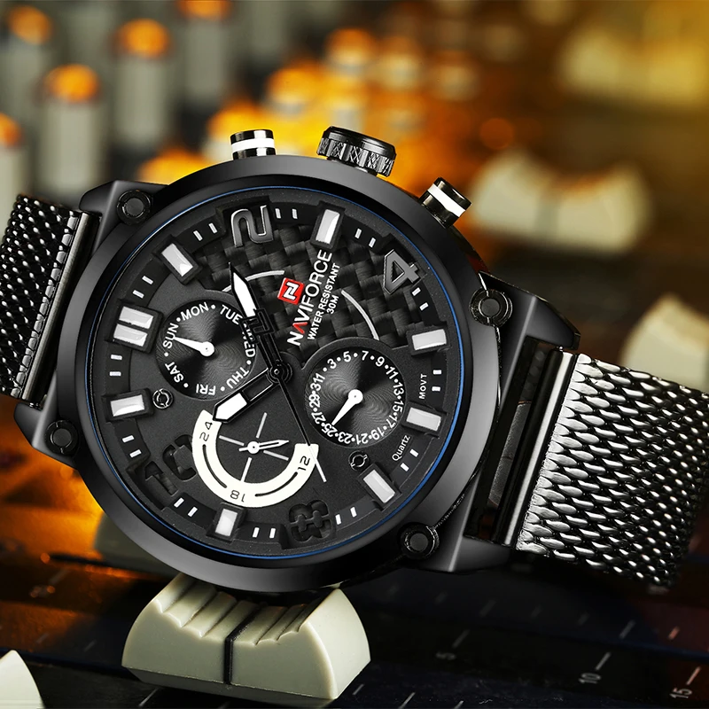 NAVIFORCE мужские часы с датой недели, спортивные мужские часы, Топ бренд, Роскошные, военные, бизнес, натуральная кожа, кварцевые мужские часы, подарок 9068