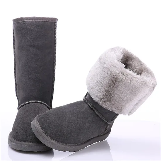 Зимние женские сапоги наивысшего качества; Mujer Botas; модные высокие сапоги из натуральной кожи; натуральный мех; женская обувь; теплая обувь - Цвет: gray