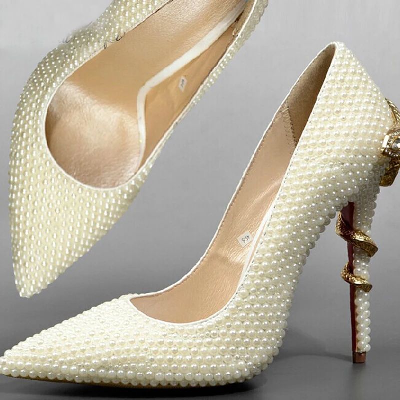 Туфли свадебные на высоком каблуке с острым носком и жемчугом|wedding bridal shoes|prom