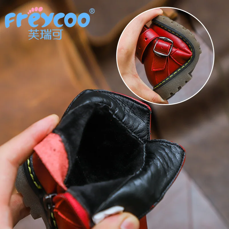 Freycoo 2018 модная зимняя обувь для детей девочек и мальчиков Коускин Натуральная