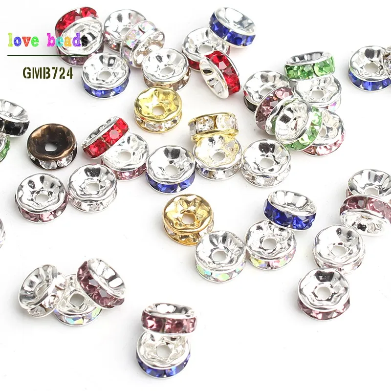 mixed color 100 шт./лот 4/6/8 мм металлическими элементами и стразами Стразы бусинки Rondelle бусины Spacer Бусины DIY ювелирных изделий Аксессуары многоцветный Палочки - Цвет: mixed color