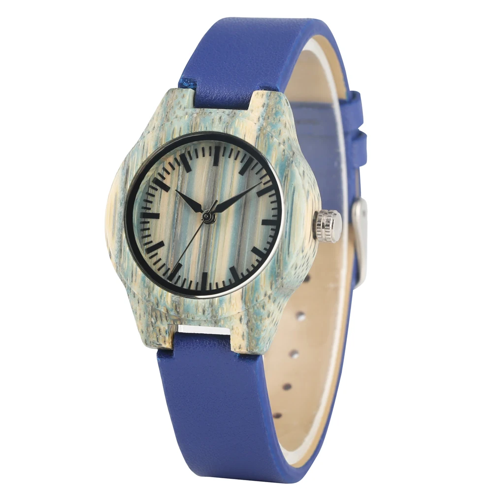 Женские повседневные часы из бамбука классические ручной работы зеленые