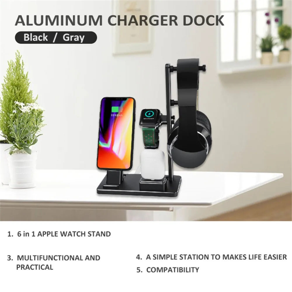6 в 1 Алюминий Подставка для зарядки док станции наушники держатель Apple Watch Series 3/2/1