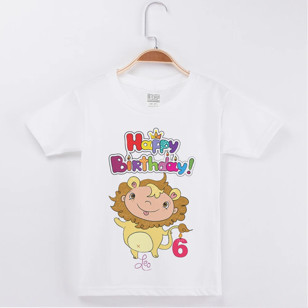

2019 Brand New Summer Kids Clothes Birthday T-shirt Leo Printing 100% Cotton Children Clothing T Shirts Girl Tops Boy Tshirt