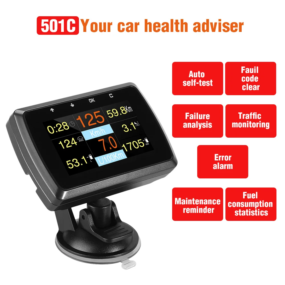 HUD Дисплей A501C OBD2 бортовой компьютер для автомобиля расход топлива измеритель температуры Спидометр OBD 2 HUD Дисплей
