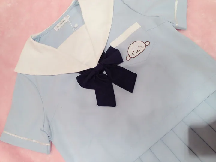 Kawaii Little Seal Theme Japan JK форменный костюм мягкая детская синяя блузка с матросским воротником рубашка+ плиссированная юбка лолита с бантом на шее
