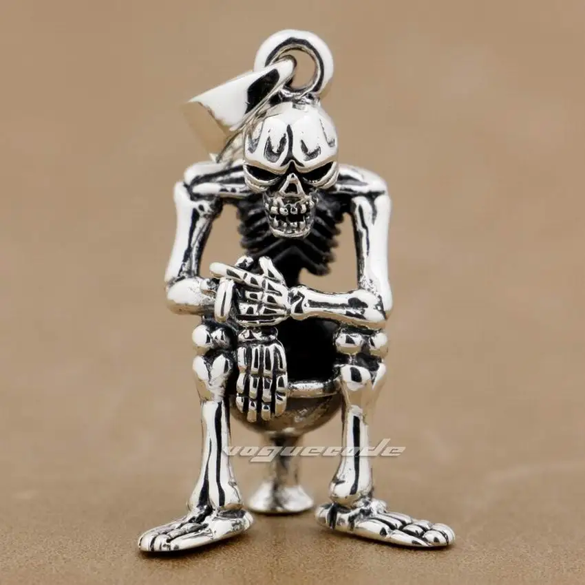 Just Pendant LINSION курить череп на унитаз 925 пробы серебро мужские Байкер рок панк кулон 8P024 - Окраска металла: Just Pendant