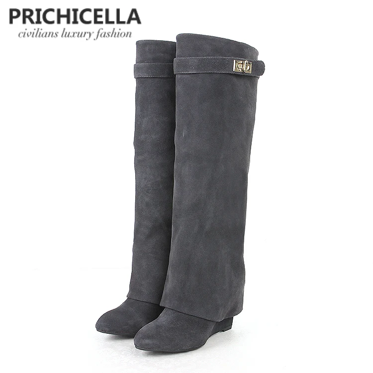 PRICHICELLA/высокие сапоги-гладиаторы до колена из натуральной кожи с острым носком и пряжкой на ремешке; size34-42