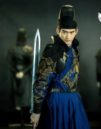 Древний китайский костюм констеблей для детей или мужской ханьфу династии Мин для ТВ Игры четыре больших захватчиков - Цвет: embroidery 165cm man