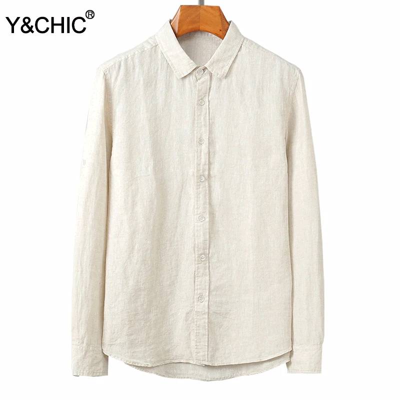 Y&ampCHIC Men's regular-fit long sleeve solid linen shirt breathable casual business dress | Мужская одежда