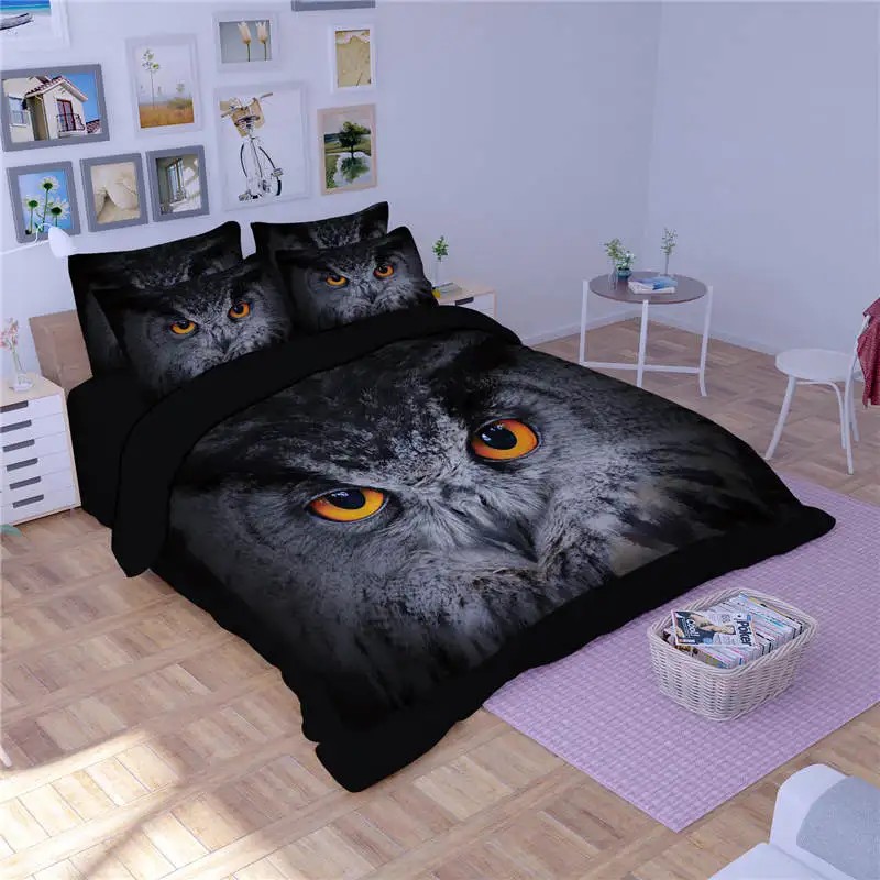 Комплект постельного белья с 3D принтом Совы и птиц двуспальное стеганое