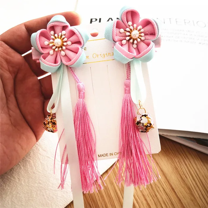 4 pink flower 2 шт./лот; детская новогодняя заколка для волос для девочек; заколка для волос с кисточками; детский праздничный клубный головной убор; повязка для волос - Цвет: 4 pink flower