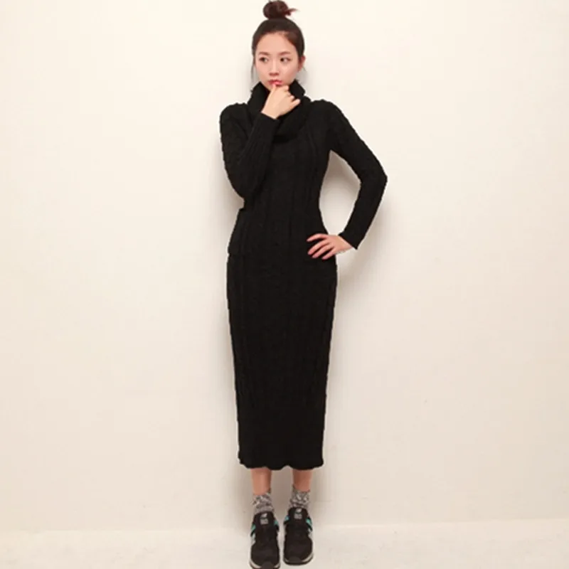YAGENZ Autumn Winter Womens Clothing Knitting Sweater Dress Fashion Long Section Women High Collar Sleeve 544 | Женская одежда