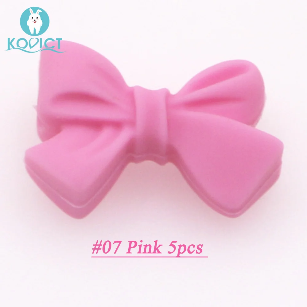 NO.07 Pink Kovict 27 мм Силиконовые узел галстук бабочка бусины 5/12/20 штук Еда Класс Силиконовые Прорезыватели для зубов DIY жевательные Цепочки и ожерелья против грызунов нового дизайна - Цвет: NO.07 Pink