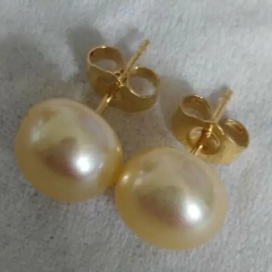 Высокое качество 8 9 мм натуральные южные серьги с морским жемчугом желтые