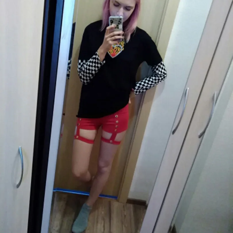 

Elastic Belt Band Garter Metal Punk Rock Shorts Sexy Gothic Shorts Skinny Women High Waist Hot Slim Shorts