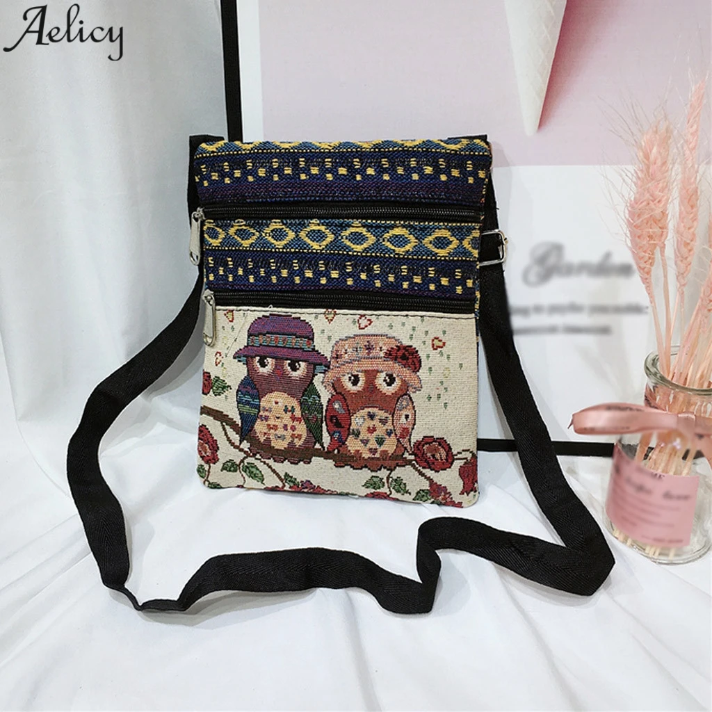 Aelicy/Женская парусиновая сумка мессенджер с вышивкой в виде совы Милая женская
