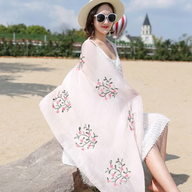 Шарф на весенне-летний сезон ультра тонкая шифоновая Роза вышитый Шелковый шарф