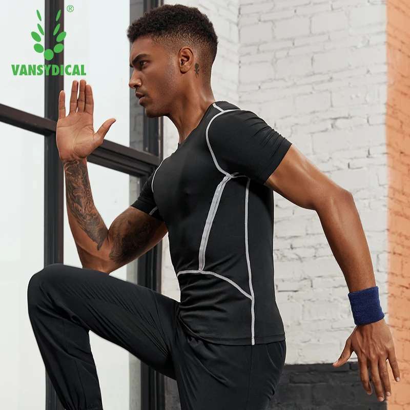 Vansydical мужские компрессионные колготки для бега спортивные топы с коротким